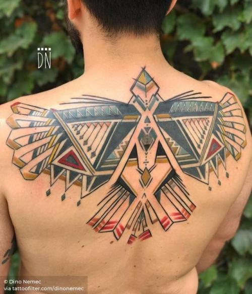By Dino Nemec, done at Lone Wolf Private Tattooing Studio,... dinonemec;sketch work;big;animal;bird;native american;facebook;upper back;twitter;falcon;illustrative
