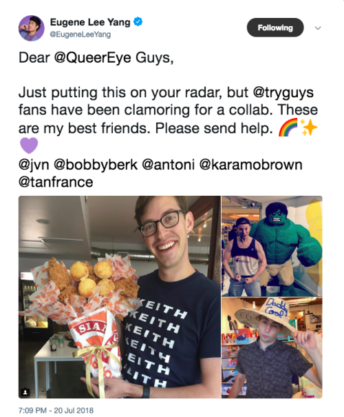 witcheugene:everyone’s responses to a queer eye/try guys...