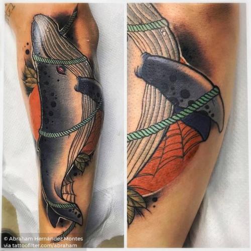 By Abraham Hernández Montes, done at Awara Tattoo, Seville.... big;whale;animal;abraham;facebook;nature;forearm;twitter;ocean;neotraditional