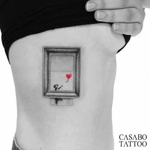 By Ivan Casabò, done at ELIJAH Tattoo & Barbershop,... art;small;balloon girl;single needle;contemporary;tiny;casabo.tattoo;banksy;ifttt;little;medium size