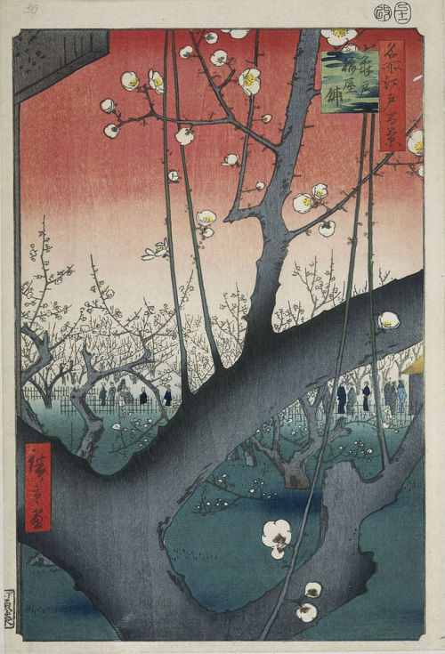 wonderwarhol:Plum Park in Kameido, 1857, by Hiroshige...