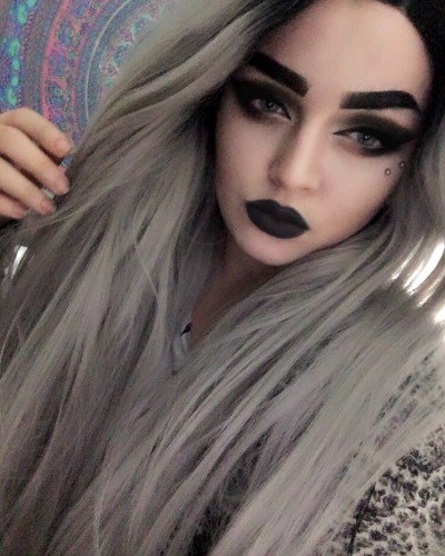 Makeup For Blue Eyes And Silver Hair Saubhaya Selfie Me Grey Hair Dark Makeup Black Lipstick Antieyebrow Piercings Pierced Roots Silver Pale Bored Wig