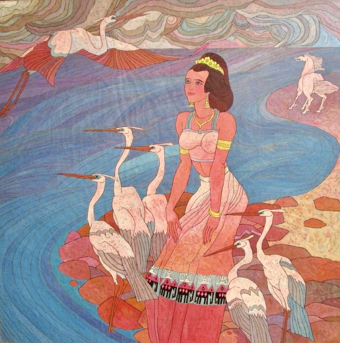 Chen Yongle-Women with Waist Flowers Fine Art Canvas Print 36/" X 24/"