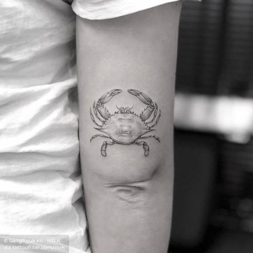 By Sanghyuk Ko · MR.K, done at Bang Bang Tattoo, Manhattan.... small;zodiac;single needle;cancer;animal;tricep;crustacean;mrk;crab;facebook;astrology;twitter