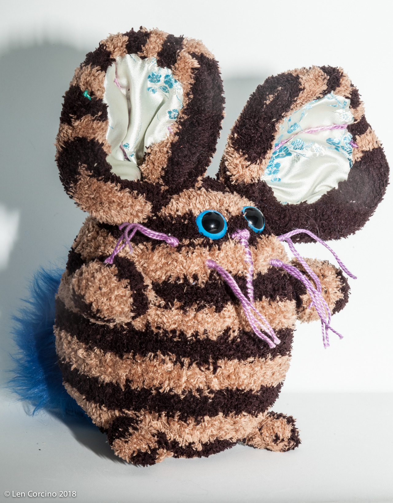 blue and white striped stuffed bunny