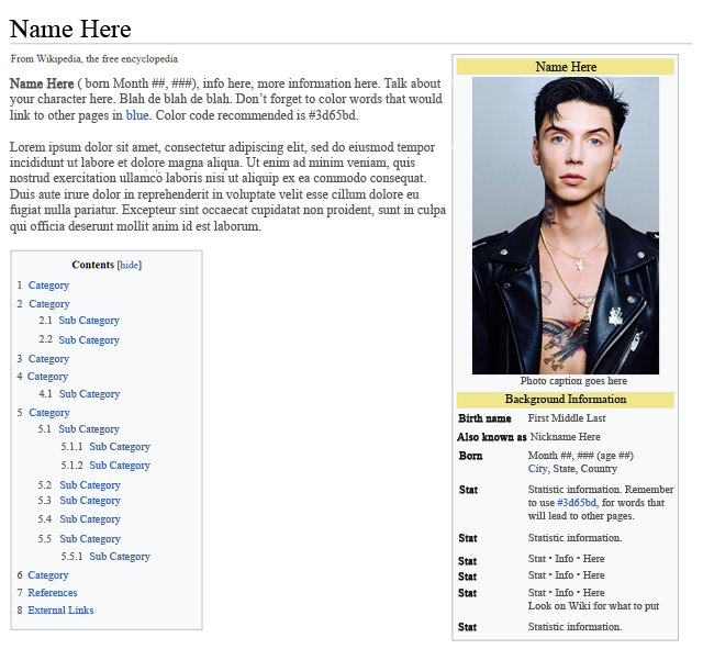 wikipedia biography template code