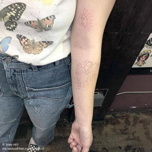 By Joey Hill, done at High Seas Tattoo Parlor, Los Angeles.... small;single needle;line art;leaf;tiny;joeyhill;ifttt;little;nature;plant;monstera deliciosa leaf;inner forearm;medium size;fine line
