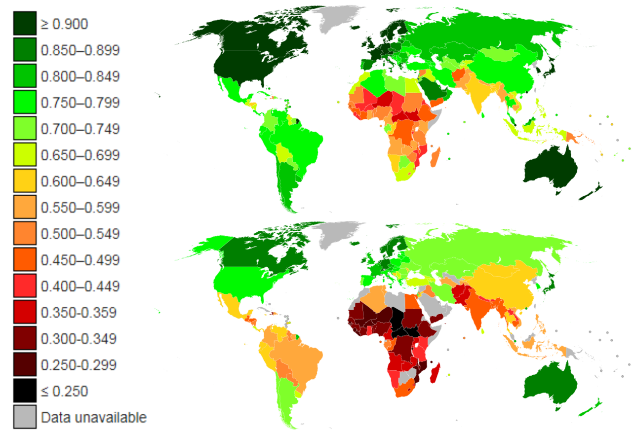 Human Development Index V Inequality Adjusted Maps On The Web