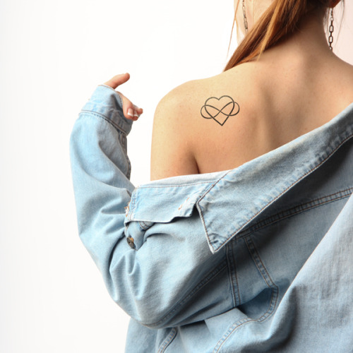 Infinity heart temporary tattoo on the left shoulder blade, get... heart;love;infinity;temporary