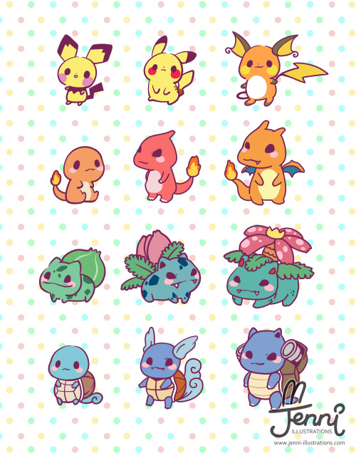 JENNI . illustrations — Kawaii starter Pokemon evolution (♡˙︶˙♡) Follow...