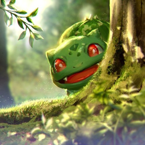 bulbasaur-propaganda:HE PEEKS!Artist: ekmkm / Twitter