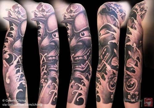 By Orient Ching, done at Orient Ching Tattoo, Kaohsiung.... ching;black and grey;patriotic;neo japanese;japanese culture;huge;mask;hannya;facebook;twitter;sleeve;other