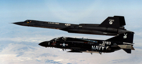 lockheed-martini:pepperjunkie:SR-71 Blackbird escorted by...