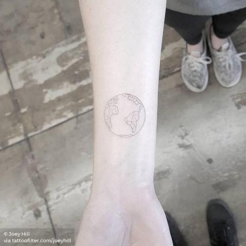 By Joey Hill, done at High Seas Tattoo Parlor, Los Angeles.... small;astronomy;single needle;micro;planet;tiny;joeyhill;ifttt;little;earth;inner forearm