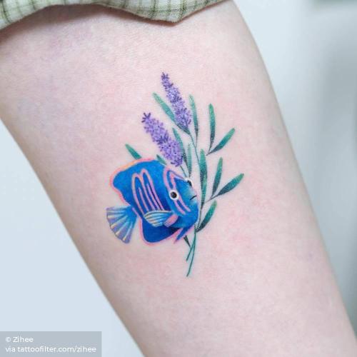 By Zihee, done in Seoul. http://ttoo.co/p/34237 animal;facebook;fish;flower;illustrative;inner forearm;lavender;nature;ocean;small;twitter;zihee