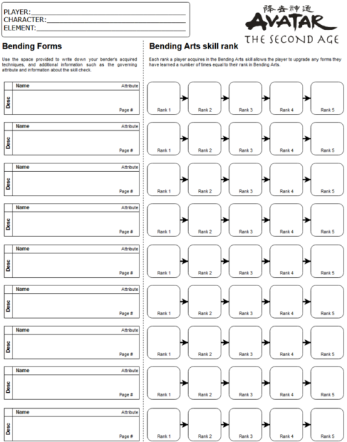 I’ve created a rudimentary sheet for bender characters to track...