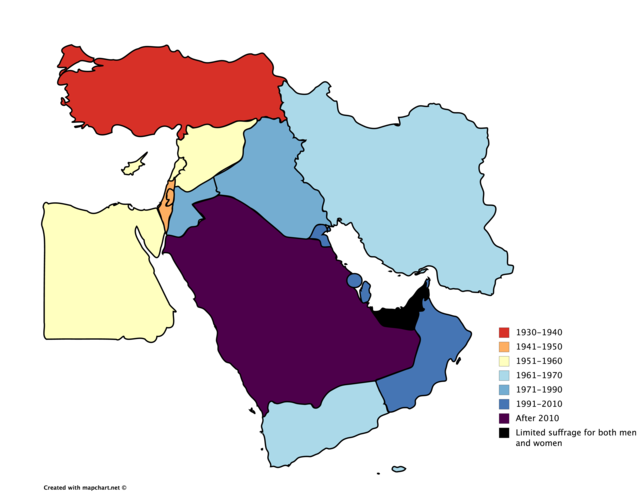 The year of women’s suffrage in Middle... - Maps on the Web