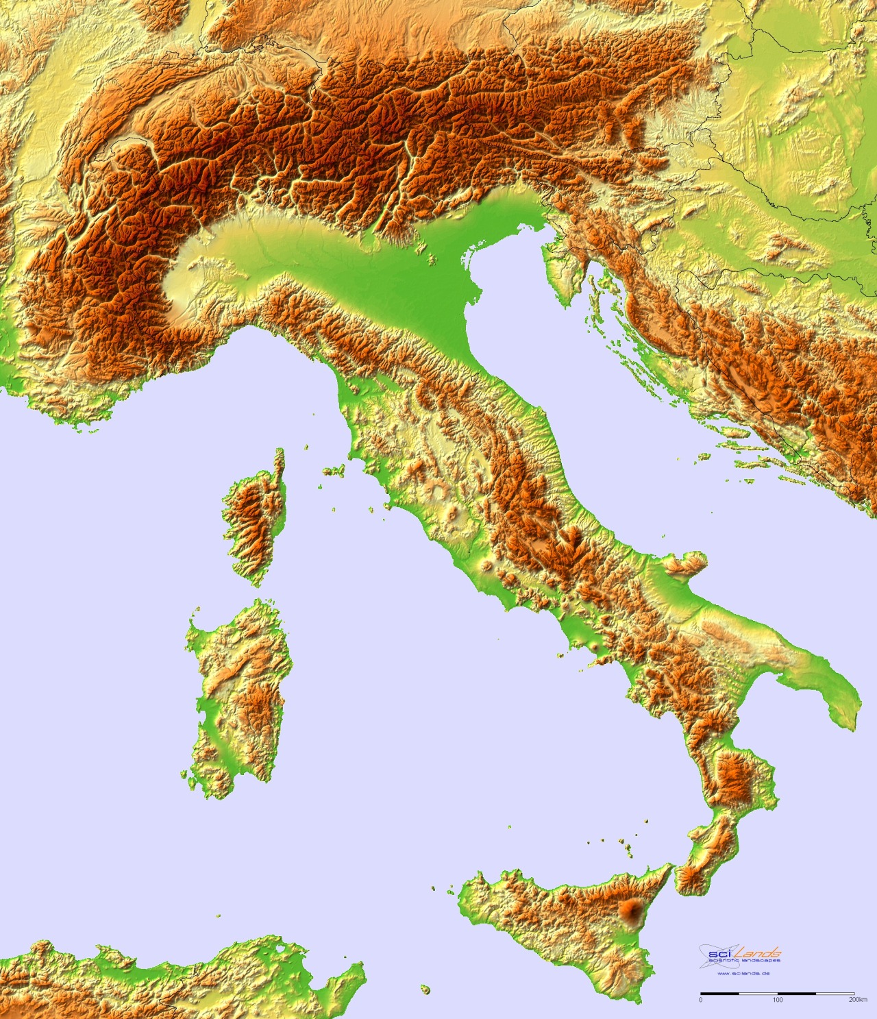 Italy Elevation Map 