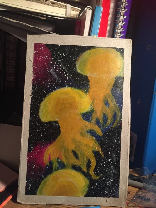 Space jellyfish painting with the progress shots.  