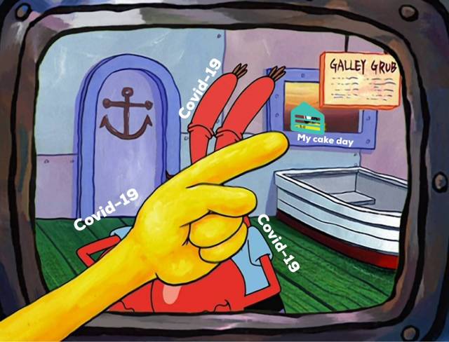 When you are trying to enjoy your cake day in quarantine.