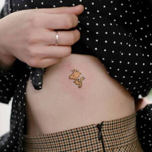 By Doy, done at Inkedwall, Seoul. http://ttoo.co/p/36463 small;fictional character;micro;woodstock;rib;tiny;peanuts comic;cartoon;hand poked;ifttt;little;doy;film and book;cartoon character