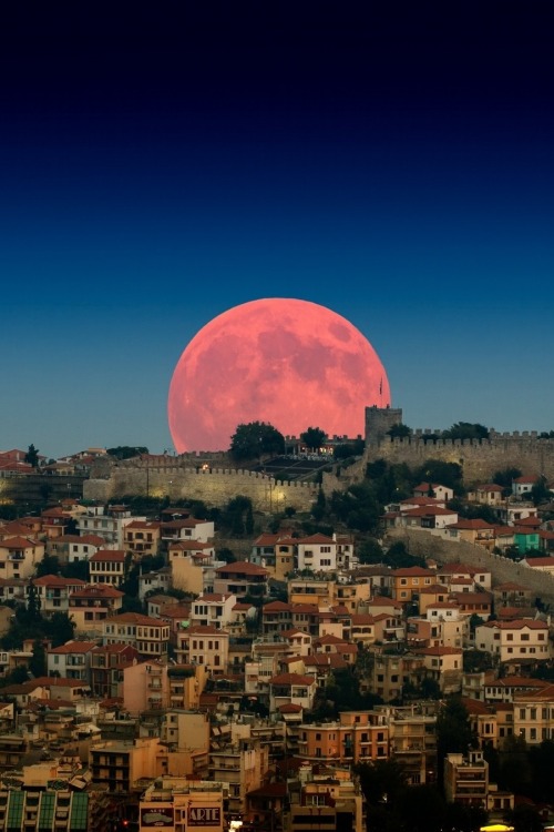 heaven-ly-mind:Supermoon over my hometown :) by Eleftherios...