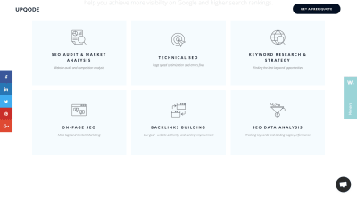 UPQODE SEO Services page - list of services