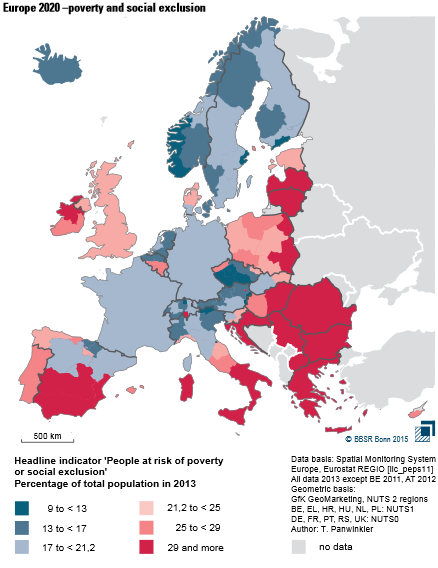 Percentage of people at risk of poverty or social... - Maps on the Web