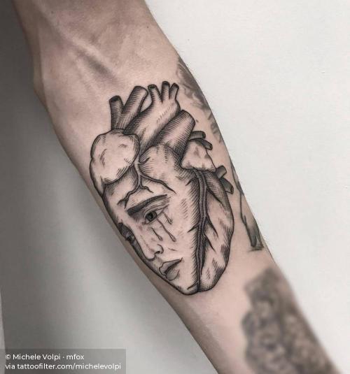 By Michele Volpi · mfox, done in Bologna. http://ttoo.co/p/35017 anatomical heart;anatomy;engraving;facebook;heart;inner forearm;love;medium size;michelevolpi;surrealist;twitter
