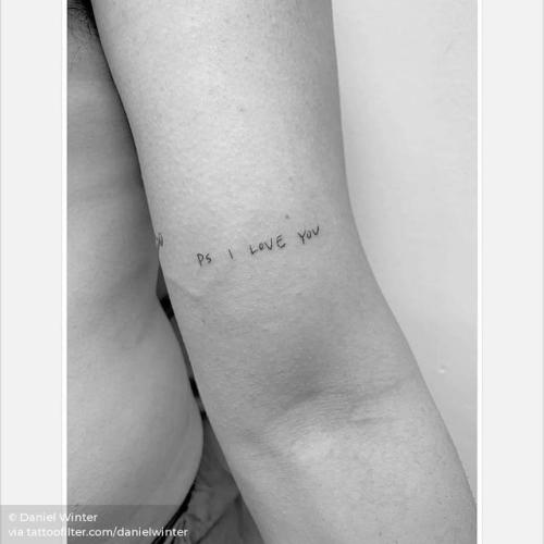 By Daniel Winter, done in Los Angeles. http://ttoo.co/p/230171 small;single needle;bicep;danielwinter;languages;tiny;ifttt;little;english;quotes;i love you;english tattoo quotes