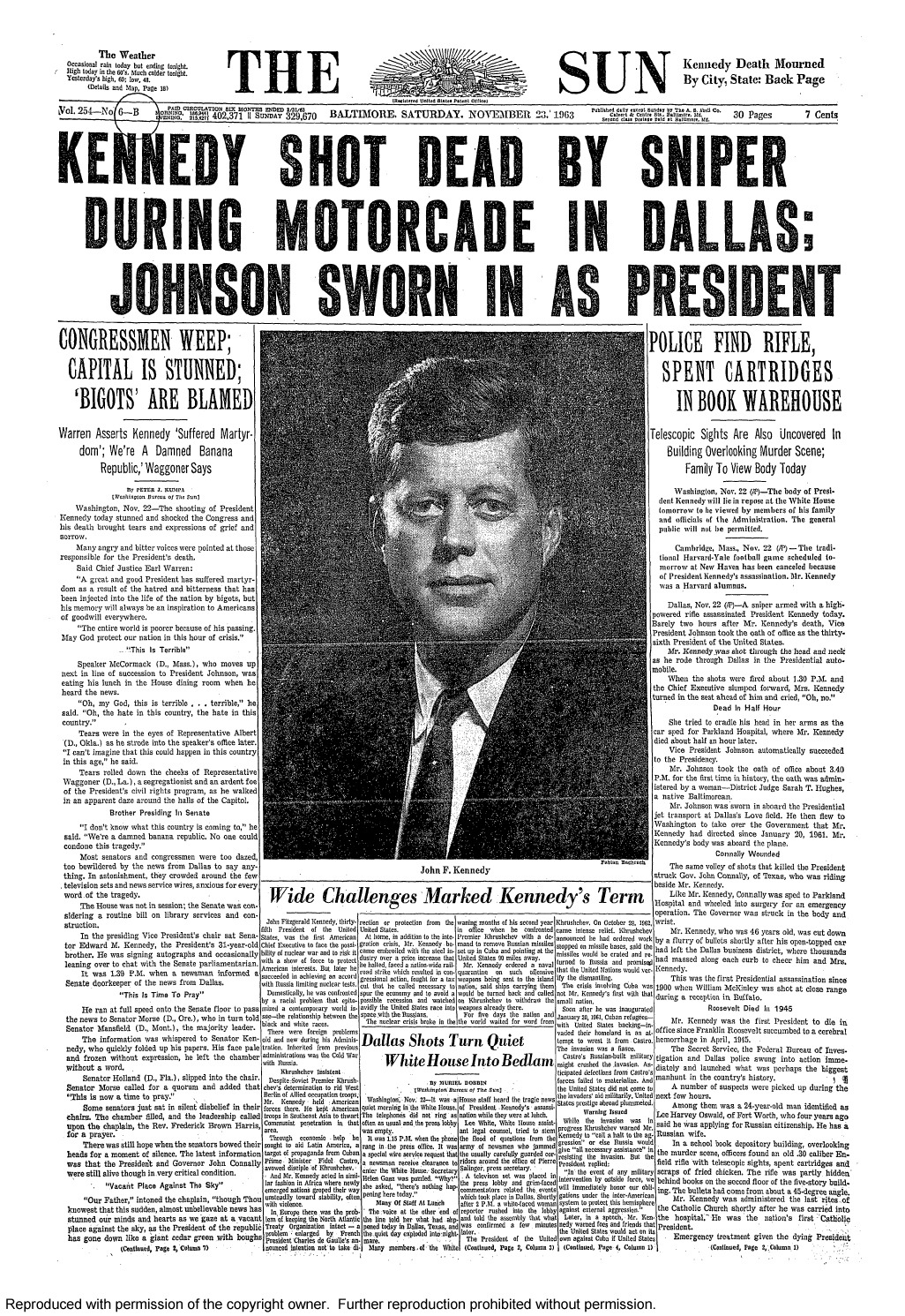 Retro Baltimore John F Kennedy Assassination The Sun Front Page