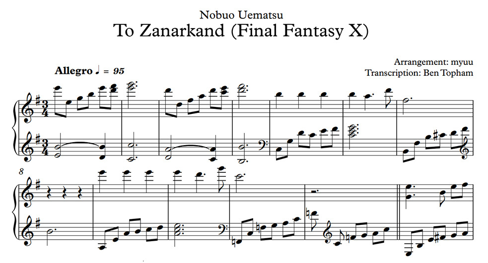 Final Fantasy X - To Zanarkand » Sheet Music +... - myuu