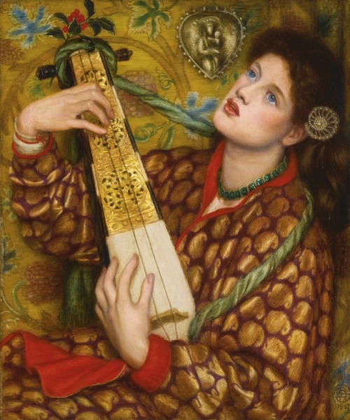 books0977:
â€œA Christmas Carol (1867). Dante Gabriel Rossetti (English, 1828-1882). Oil on panel.
Rossetti dressed model Ellen Smith in the same gown that she wore in The Beloved and with a similar emerald necklace at her throat. Unlike his depiction...