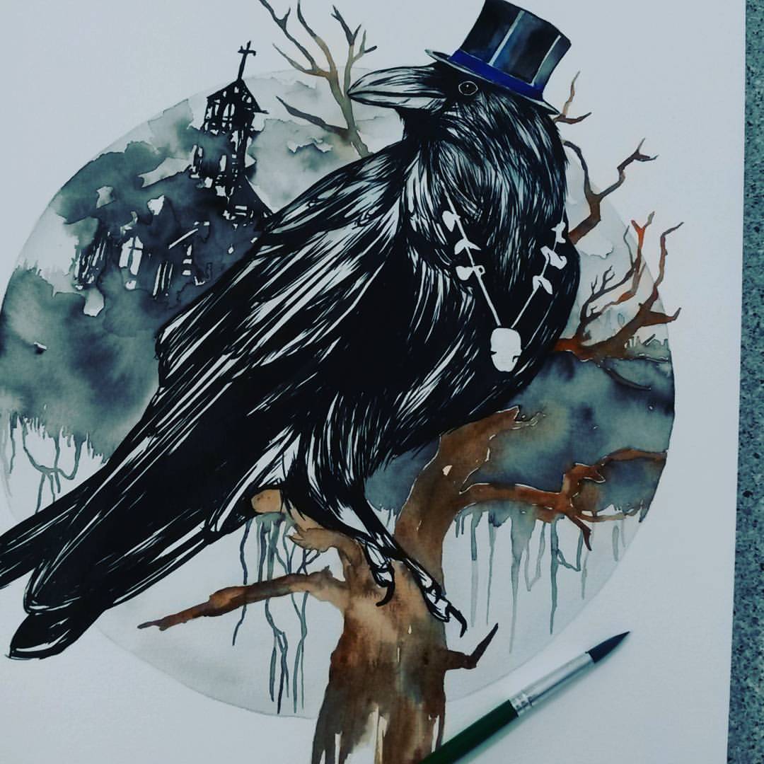 Fiona-ClarkeArt — Gothic Raven in progress #illustration #art...