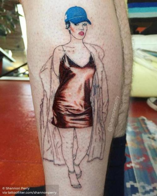 By Shannon Perry, done at Valentine’s Tattoo Co., Seattle.... music;barbados;calf;patriotic;contemporary;women;character;facebook;rihanna;twitter;pop art;shannonperry;medium size;other
