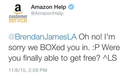 tastefullyoffensive:“So, amazon trapped my friend yesterday…”...