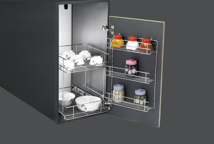 Sleek Modular Kitchen Useful Base Cabinet Accessories For Your
