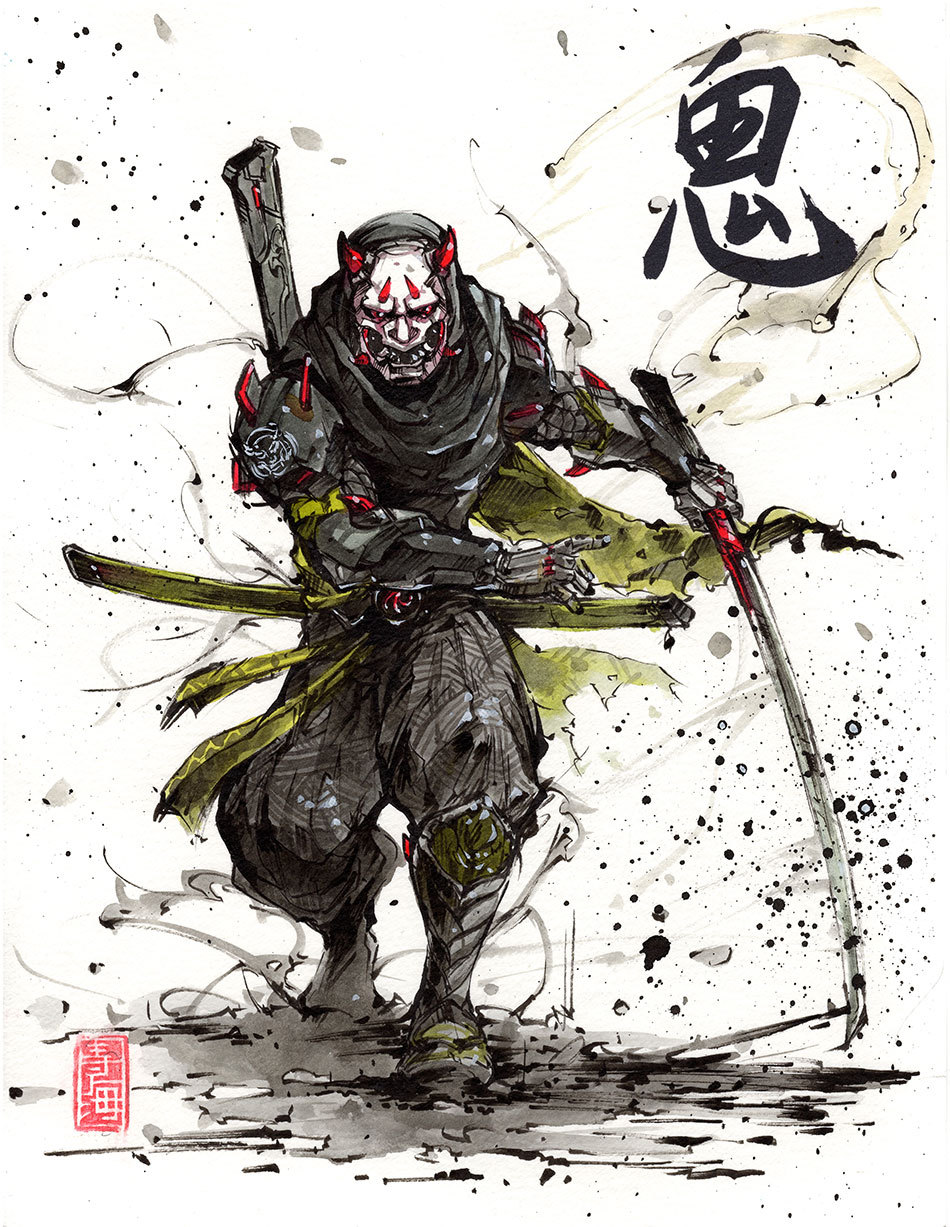 Mycks bits — Genji, Demon Samurai, Calligraphy “Demon, ONI”...