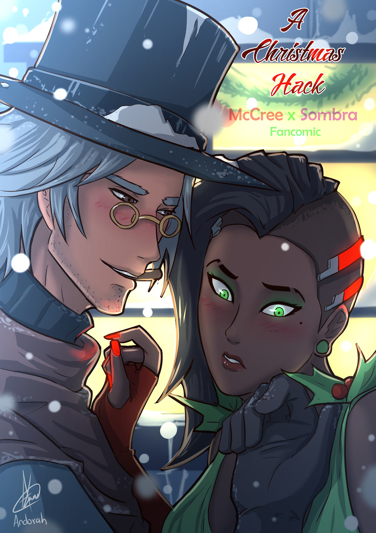 andorahs art mccree x sombra fancomic cover christmas special christmas mccree