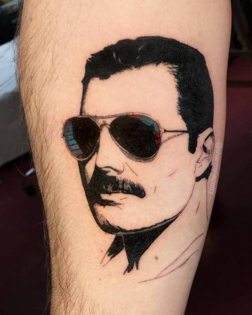 By Shannon Perry, done at Valentine’s Tattoo Co., Seattle.... music;leg;patriotic;contemporary;character;facebook;twitter;pop art;freddie mercury;portrait;shannonperry;medium size;england