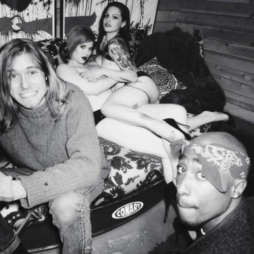 Kurt Cobain and Tupac with some fans in the early 90s.