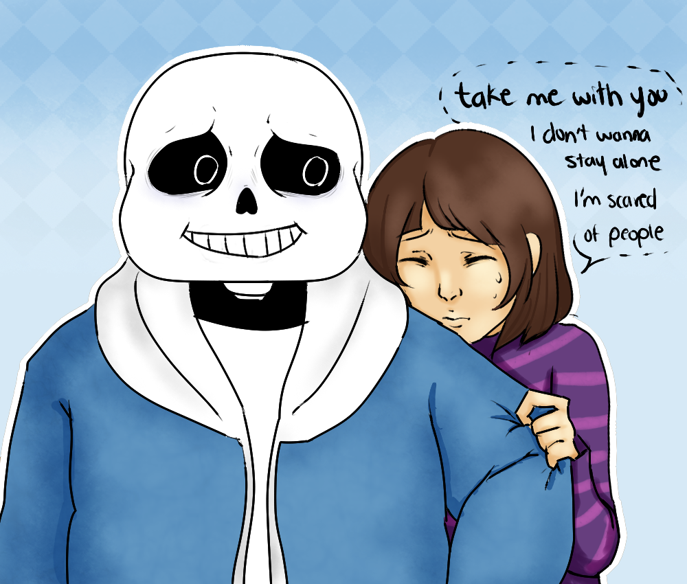 Saddertale. Fanart — Scared Frisk, always hiding behind Sans. a new...