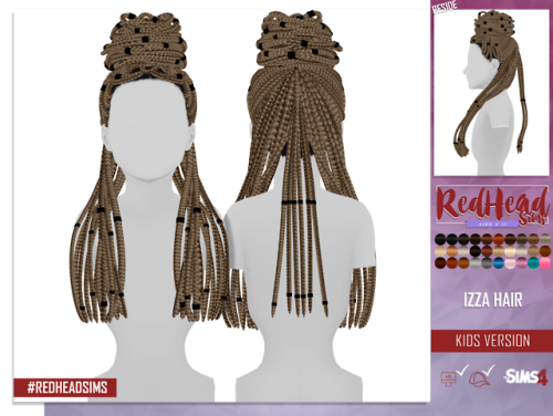 redheadsims-cc:IZZA HAIR  - KIDS VERSIONProportional size for...