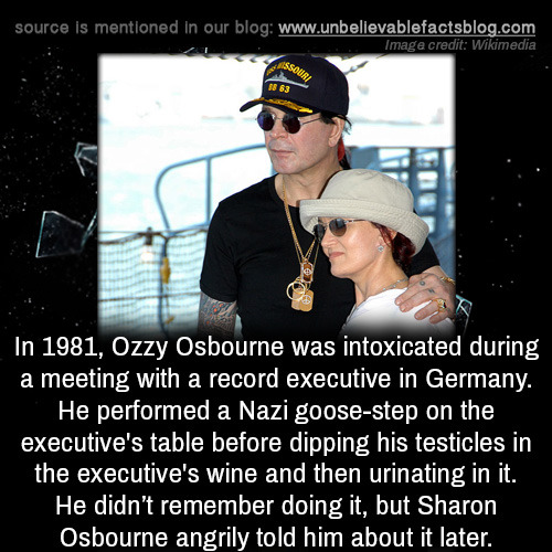 unbelievable-facts:In 1981, Ozzy Osbourne was intoxicated during...