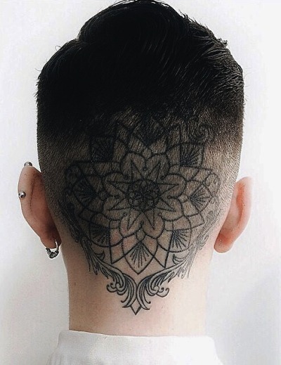 Mandala Back Of Head Tattoos