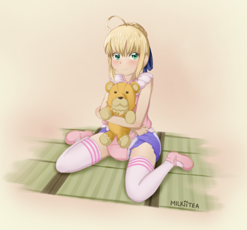 milkiitea:Saber and her lion plushie for a patron ❤️