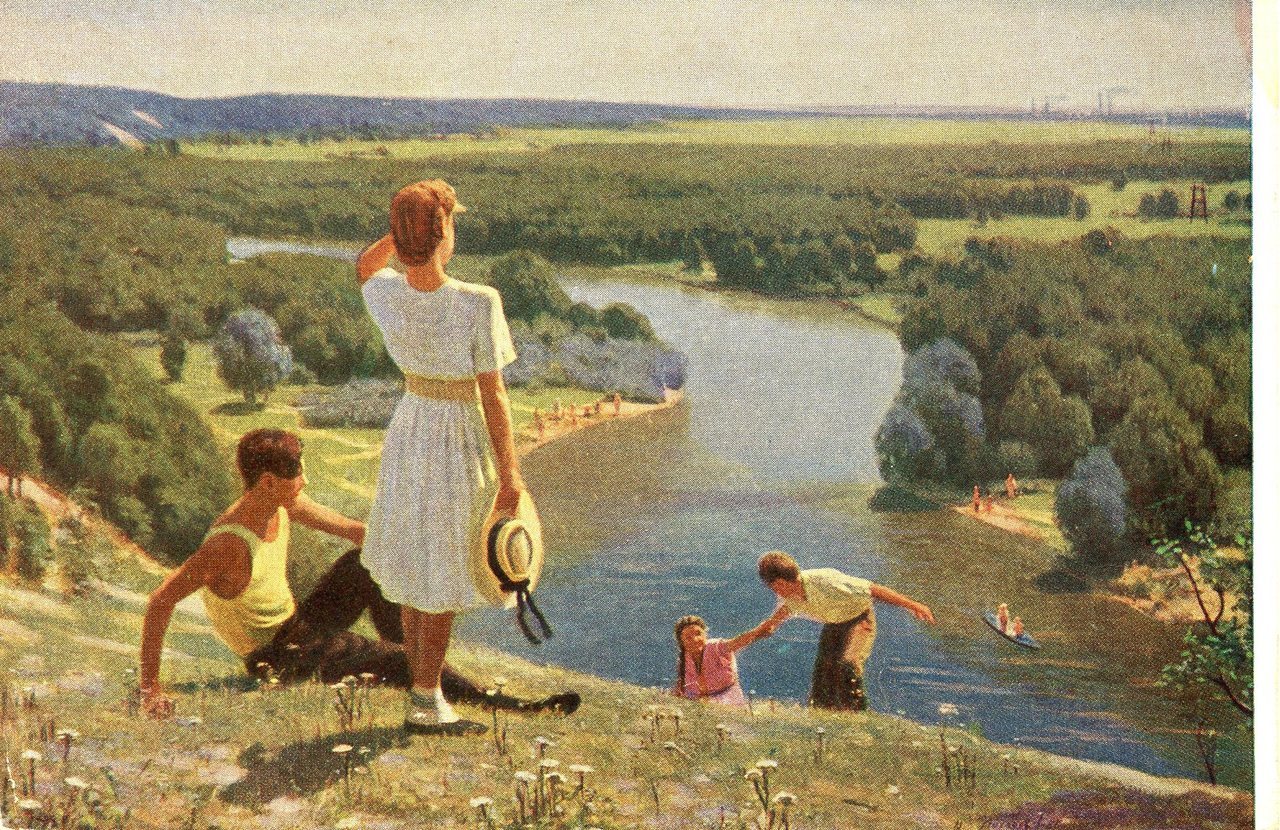 Soviet art. “The Vastness of Home” by M. Likhachyov (postcard, 1952)