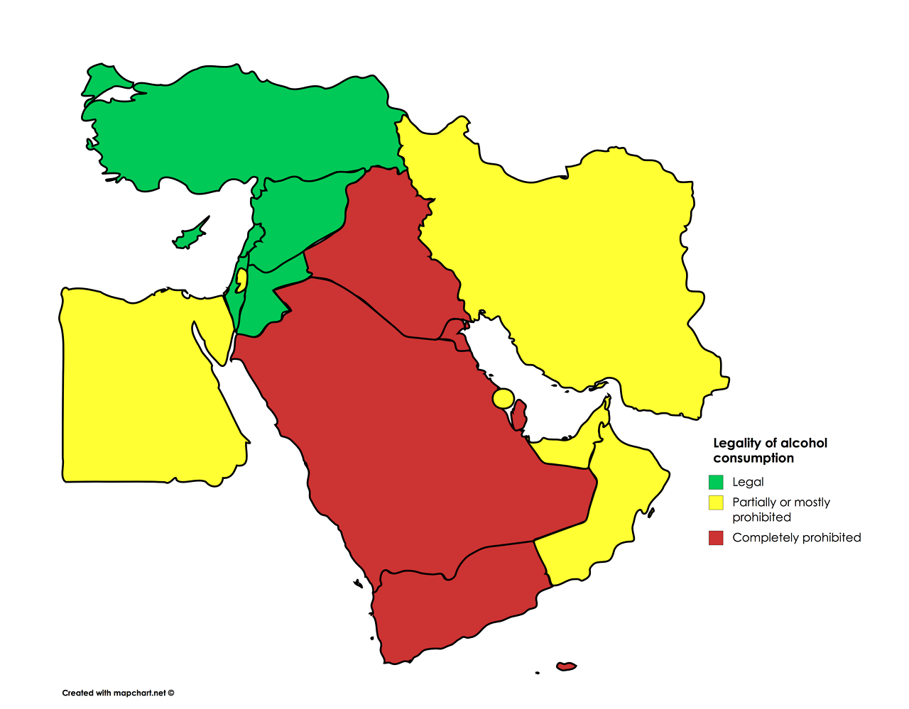 Legality of alcohol consumption in the Middle... - Maps on the Web