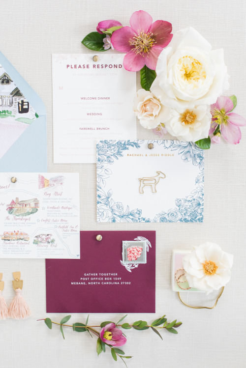 Rachael + Jesse’s lush illustrated foil invitation suite | One and Only Paper Custom Wedding Invitations