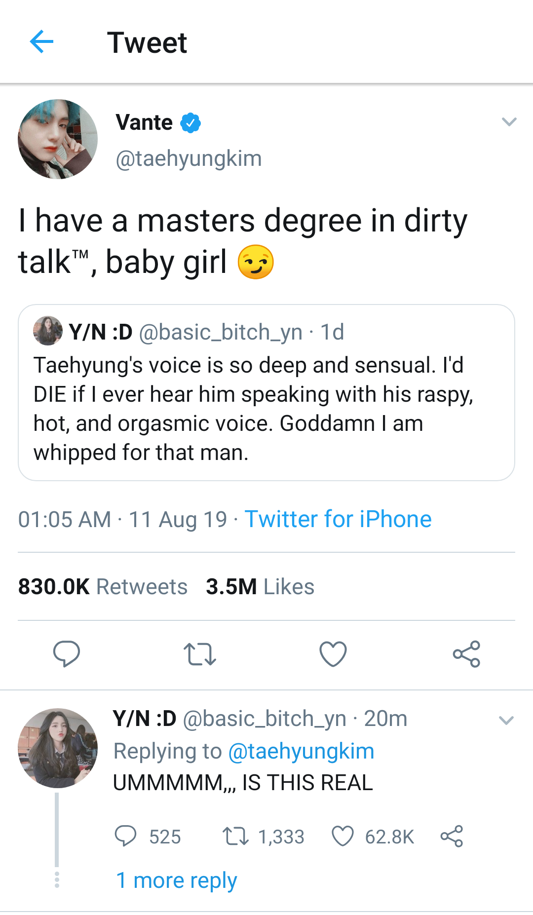 𝖒𝖞 𝖆𝖓𝖌𝖊𝖑, 𝖒𝖞 𝖜𝖔𝖗𝖑𝖉 — bts reaction -> replying to a thirst tweet (2)